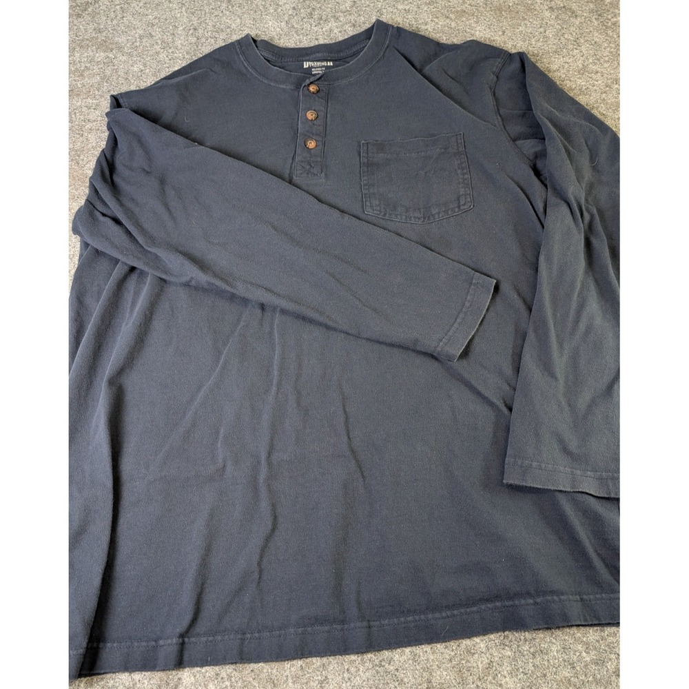 Duluth Trading Co Men's XL Longtail Henley T Shirt /Pocket Blue Long Sleeve EUC